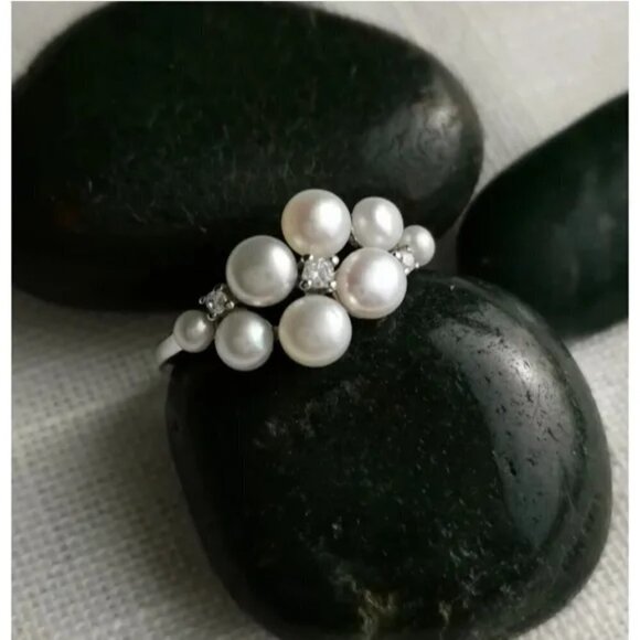 NEW Sterling silver cultured white pearl cz ring size 8 - Picture 1 of 7